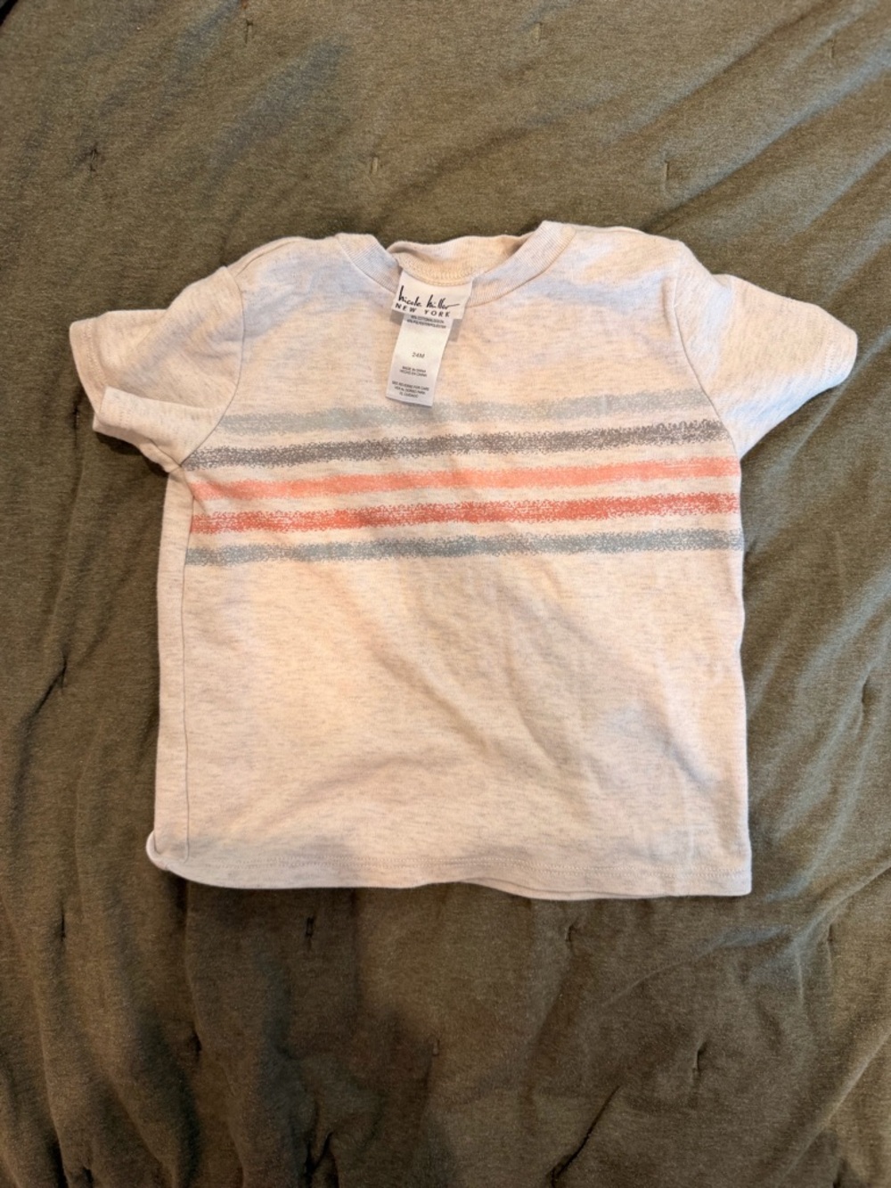 Nicole Miller |  Stripe Tee - Light Gray & Coral Rainbow